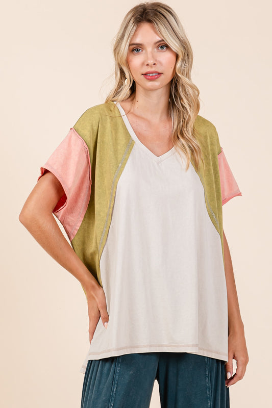 color block top, v-neck summer top, boho top, oversized top, plus friendly, women's fashion, spring fashion