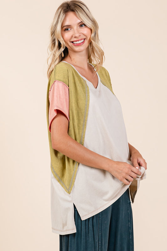 color block top, v-neck summer top, boho top, oversized top, plus friendly, women's fashion, spring fashion