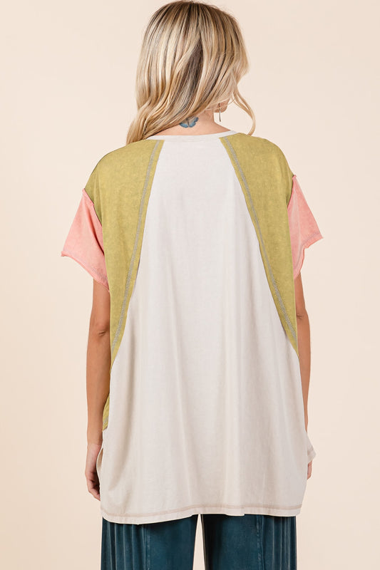 color block top, v-neck summer top, boho top, oversized top, plus friendly, women's fashion, spring fashion