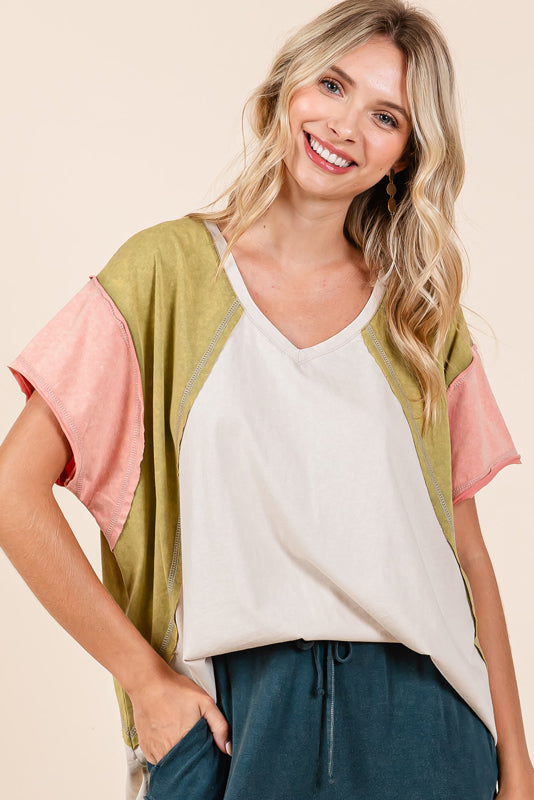 color block top, v-neck summer top, boho top, oversized top, plus friendly, women's fashion, spring fashion