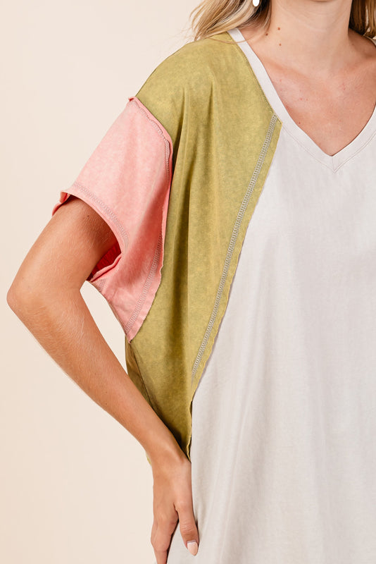 color block top, v-neck summer top, boho top, oversized top, plus friendly, women's fashion, spring fashion