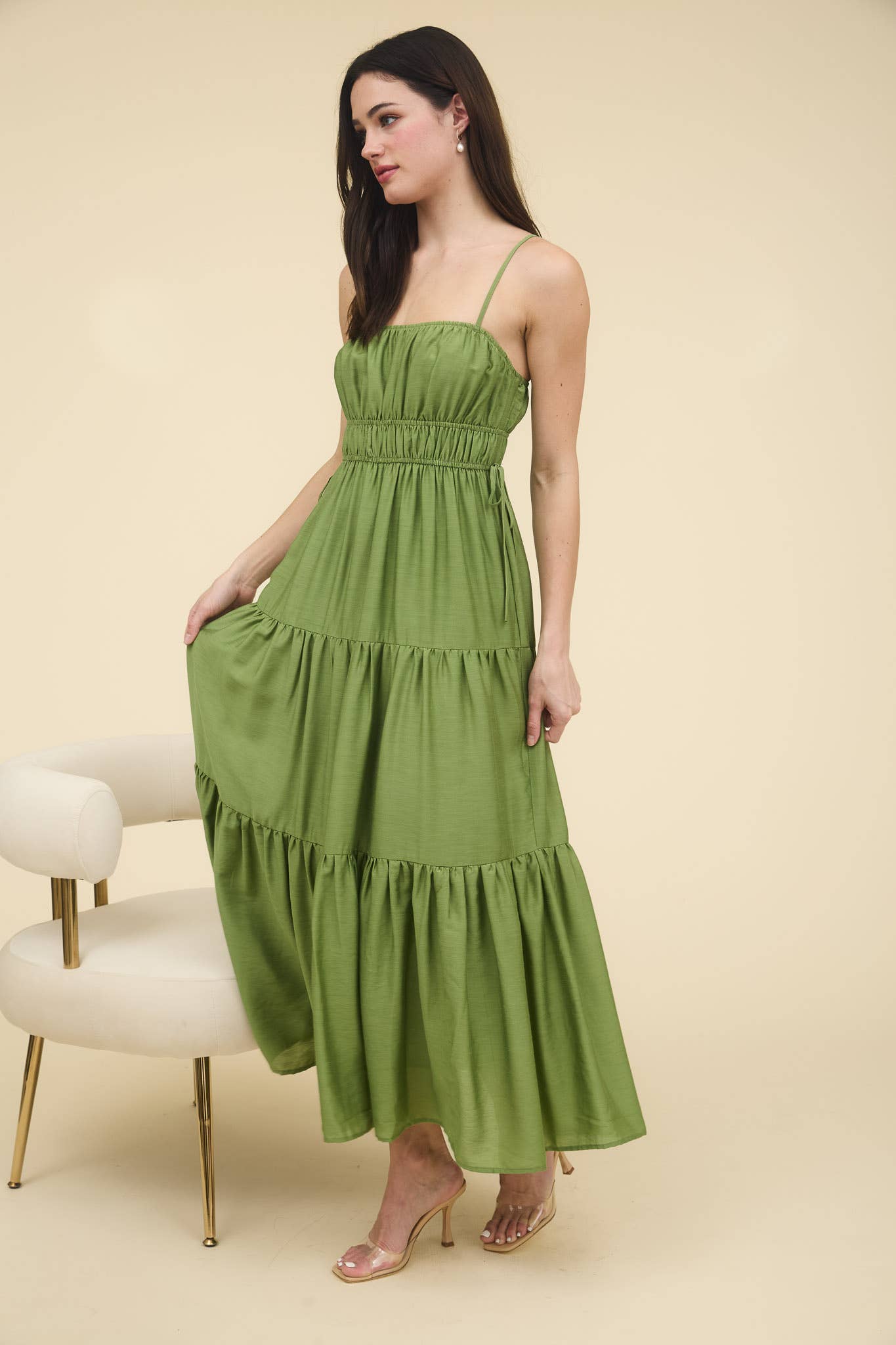 midi dress, olive dress, Easter dress, spring fashion, tiered dress, boho fashion