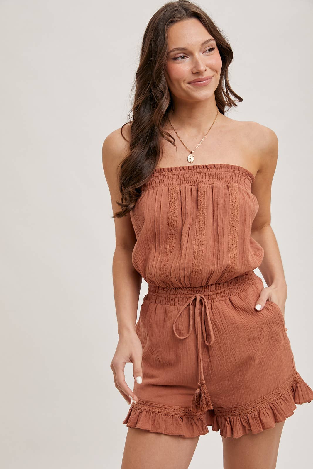 tube top romper, boho style, short romper, ruffled shorts romper