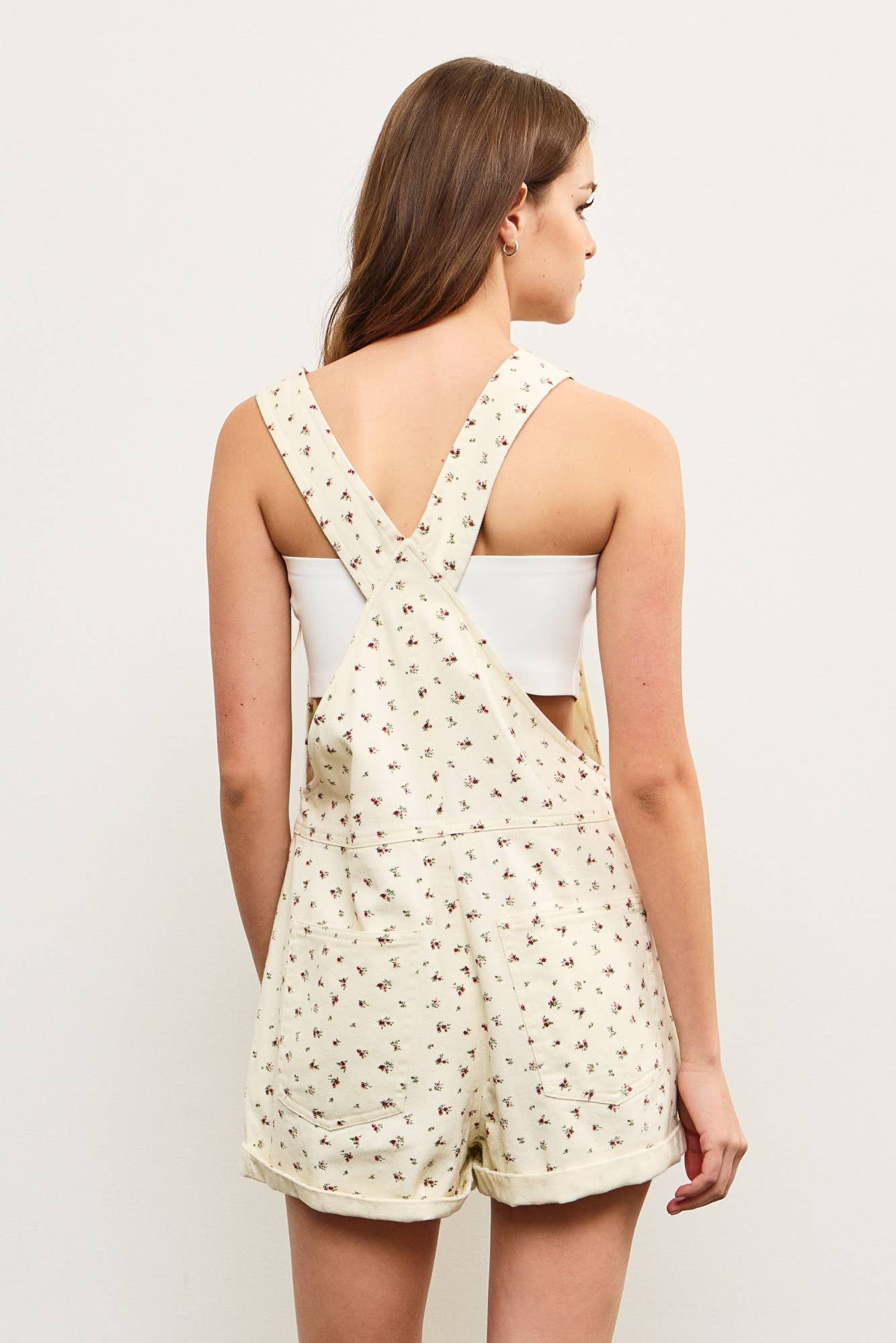 short overalls, floral overalls, cotton overalls, white overalls, picnic outfit, cross back overalls