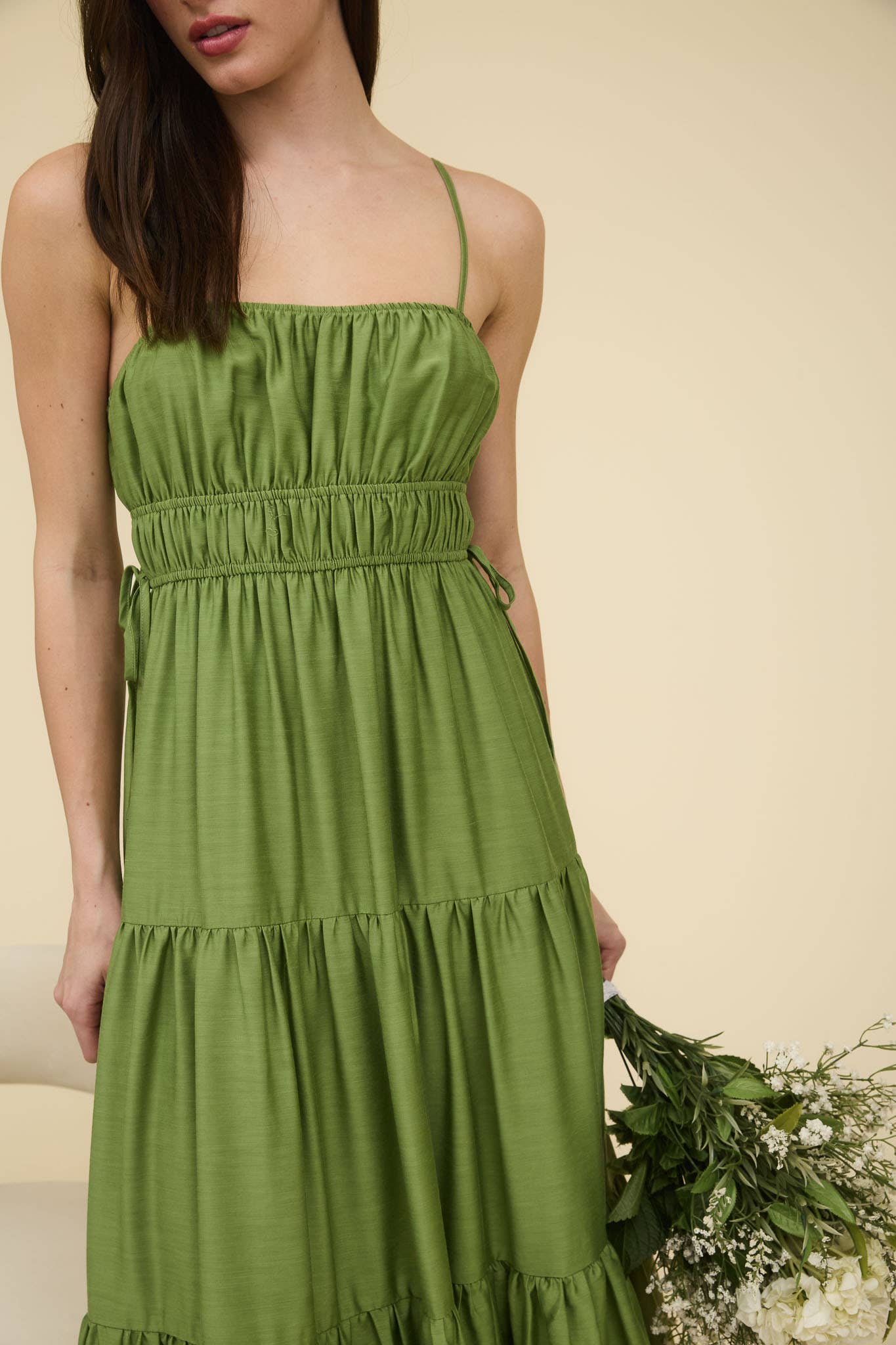 midi dress, olive dress, Easter dress, spring fashion, tiered dress, boho fashion