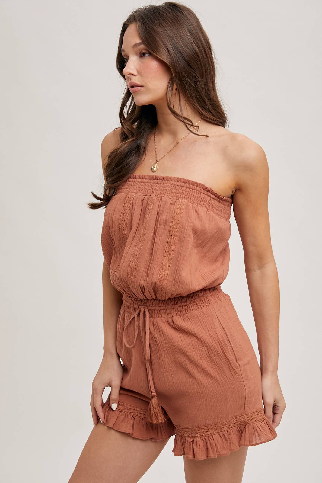 tube top romper, boho style, short romper, ruffled shorts romper
