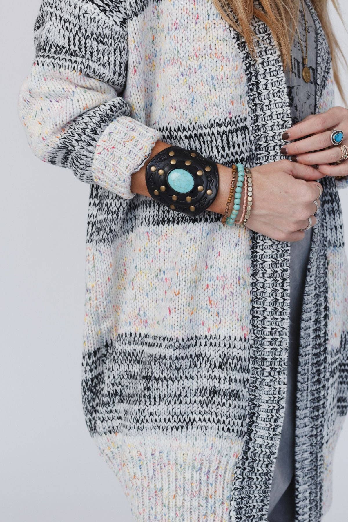 Three Bird Nest - Aegean Boho Leather Cuff Bracelet - Black