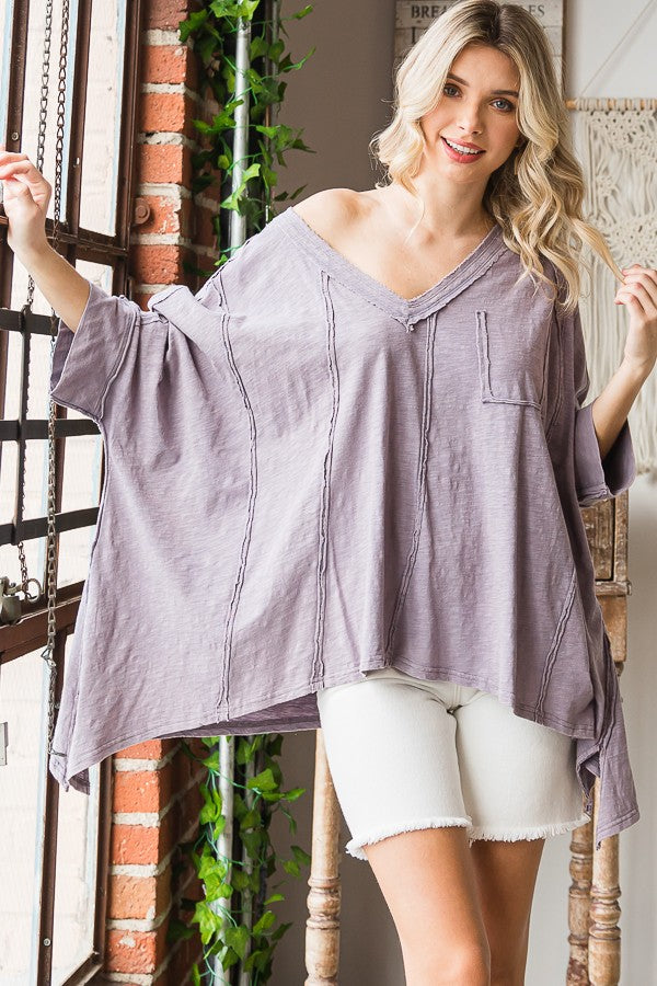 flowy top, spring top, oversized top, spring fashion, summer fashion, modest summer fashion, plus-size friendly top, lavender oversized top, boho fashion, hippie fashion