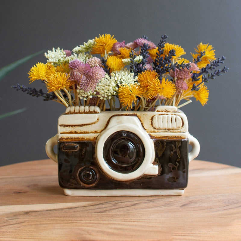 home decor, photographer gift, planter,  camera planter, anthropology decor