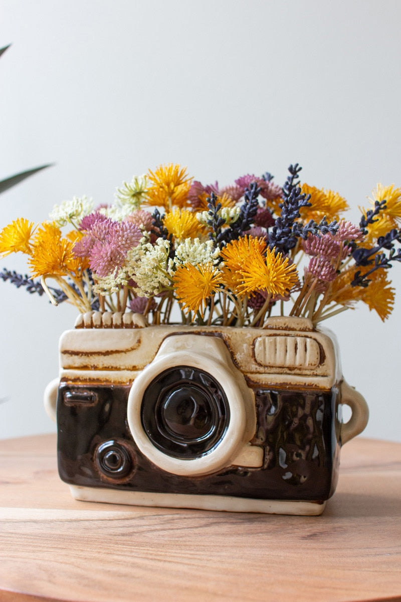 home decor, photographer gift, planter,  camera planter, anthropology decor