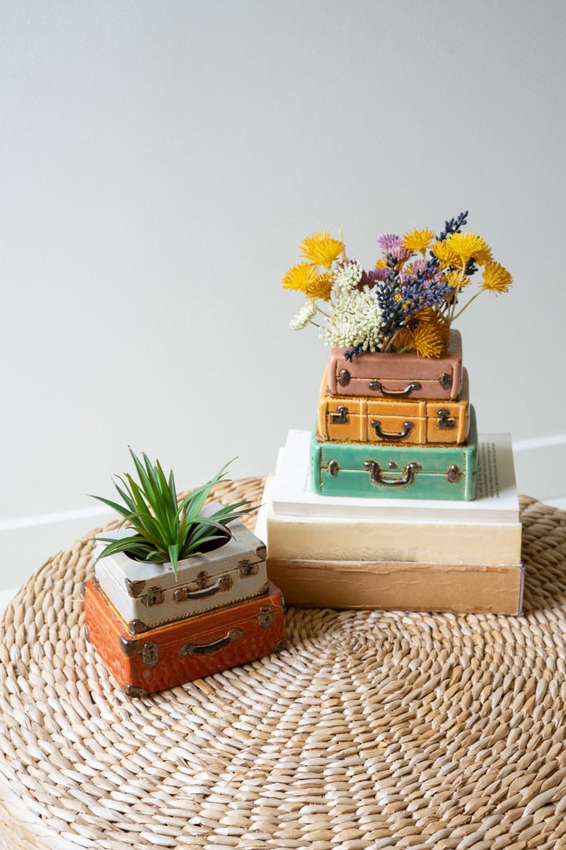 home decor, traveler gift, planter, suitcase planter, anthropology decor