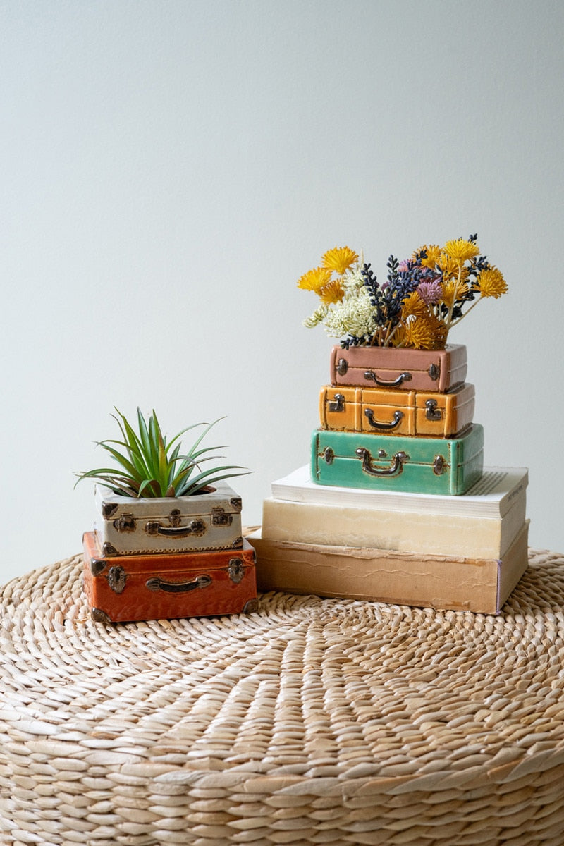 home decor, traveler gift, planter, suitcase planter, anthropology decor