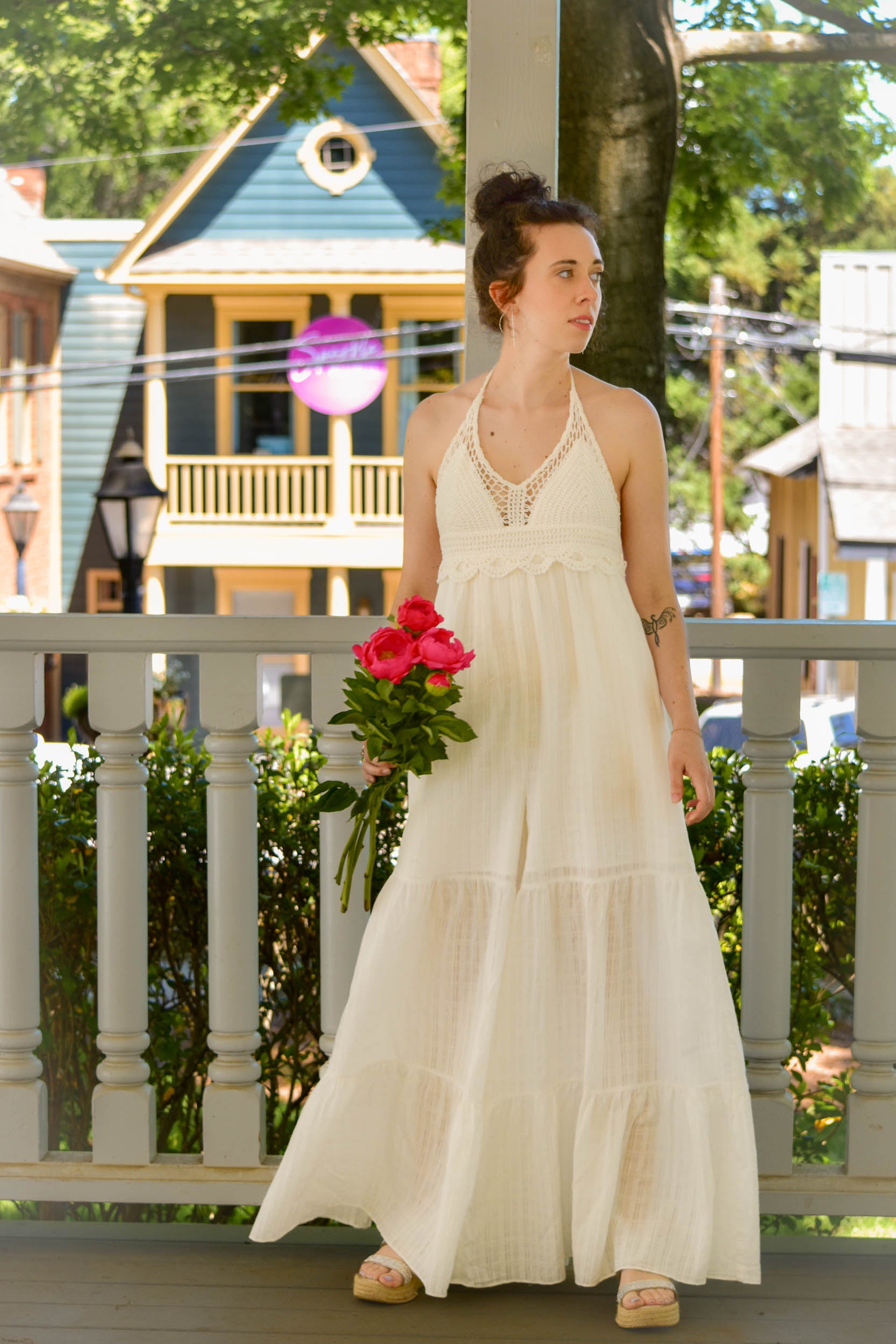 bridal romper, crochet top, wide leg jumpsuit