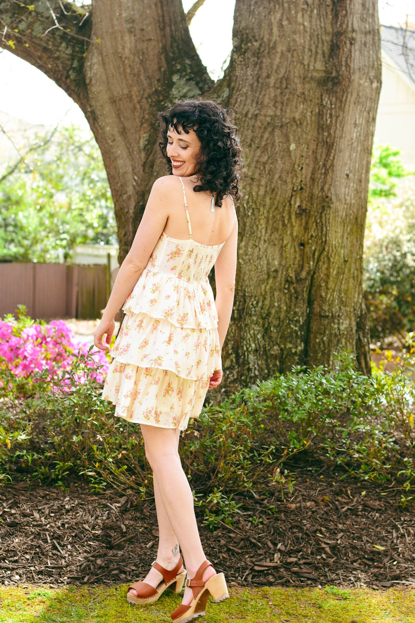 tiered dress, sweetheart dress, corset bodice dress, floral dress, summer fashion, spring fashion, mini dress, Easter dress