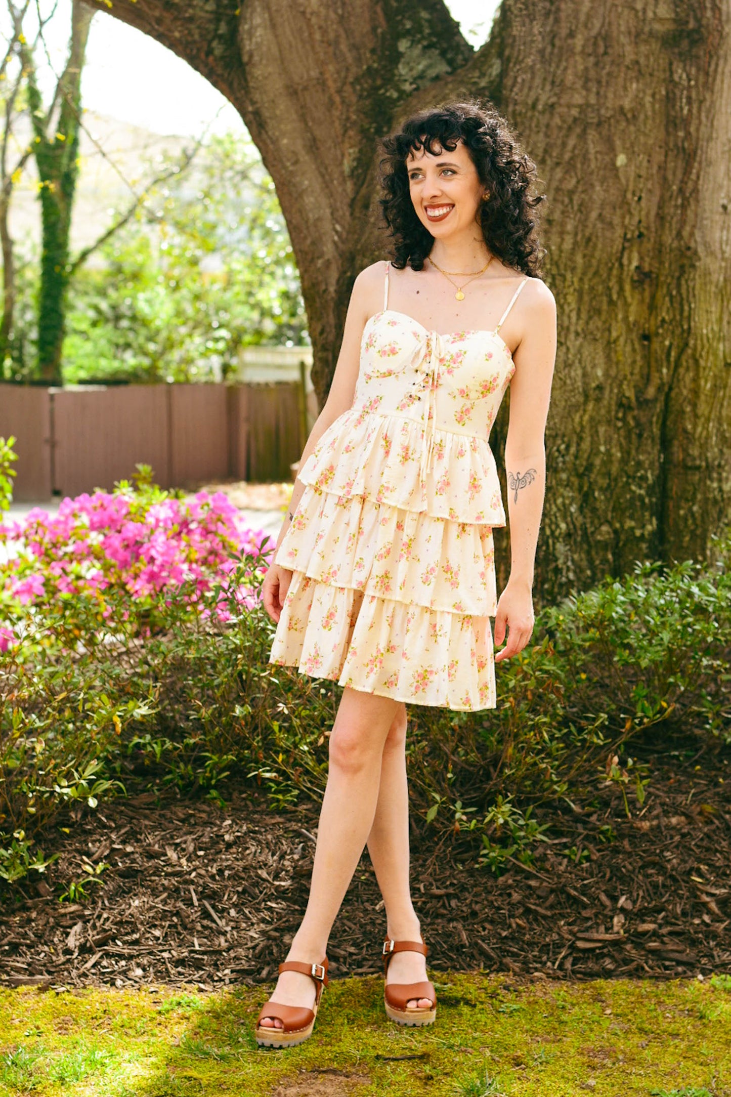 tiered dress, sweetheart dress, corset bodice dress, floral dress, summer fashion, spring fashion, mini dress, Easter dress
