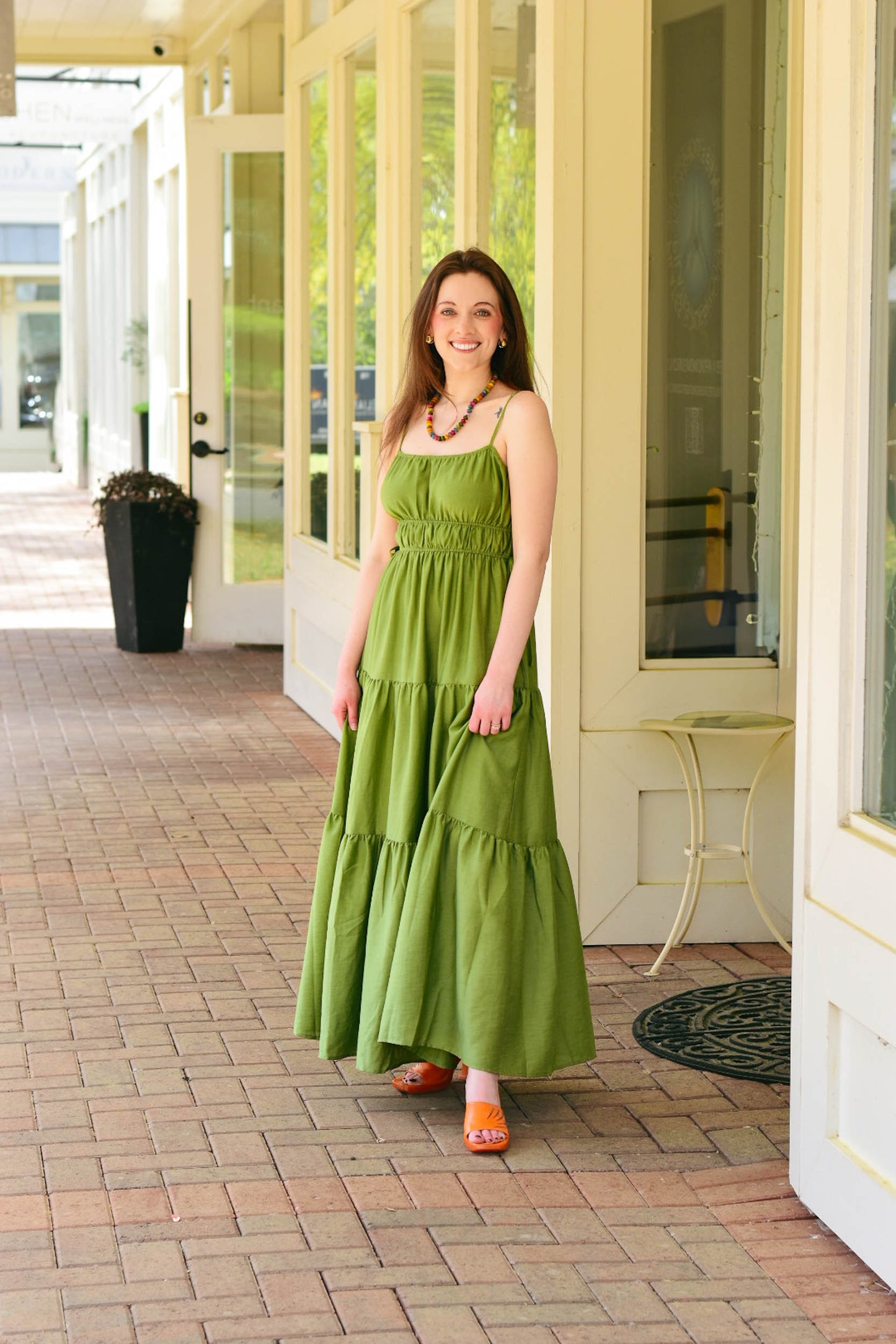 midi dress, olive dress, Easter dress, spring fashion, tiered dress, boho fashion