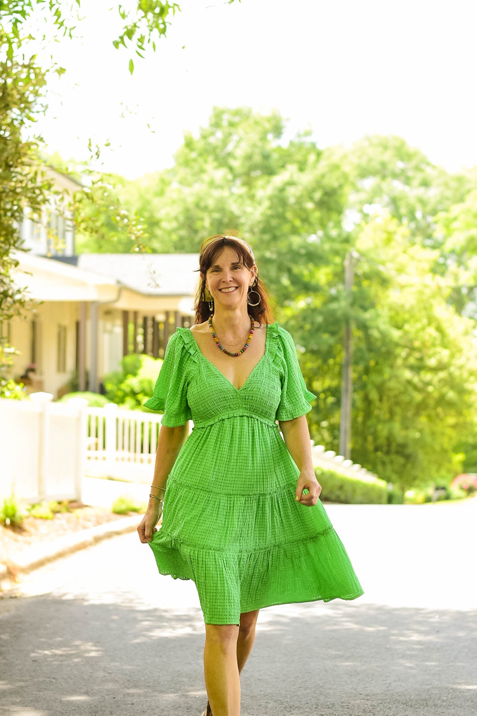 spring dress, mini dress, tiered dress, green dress, summer style
