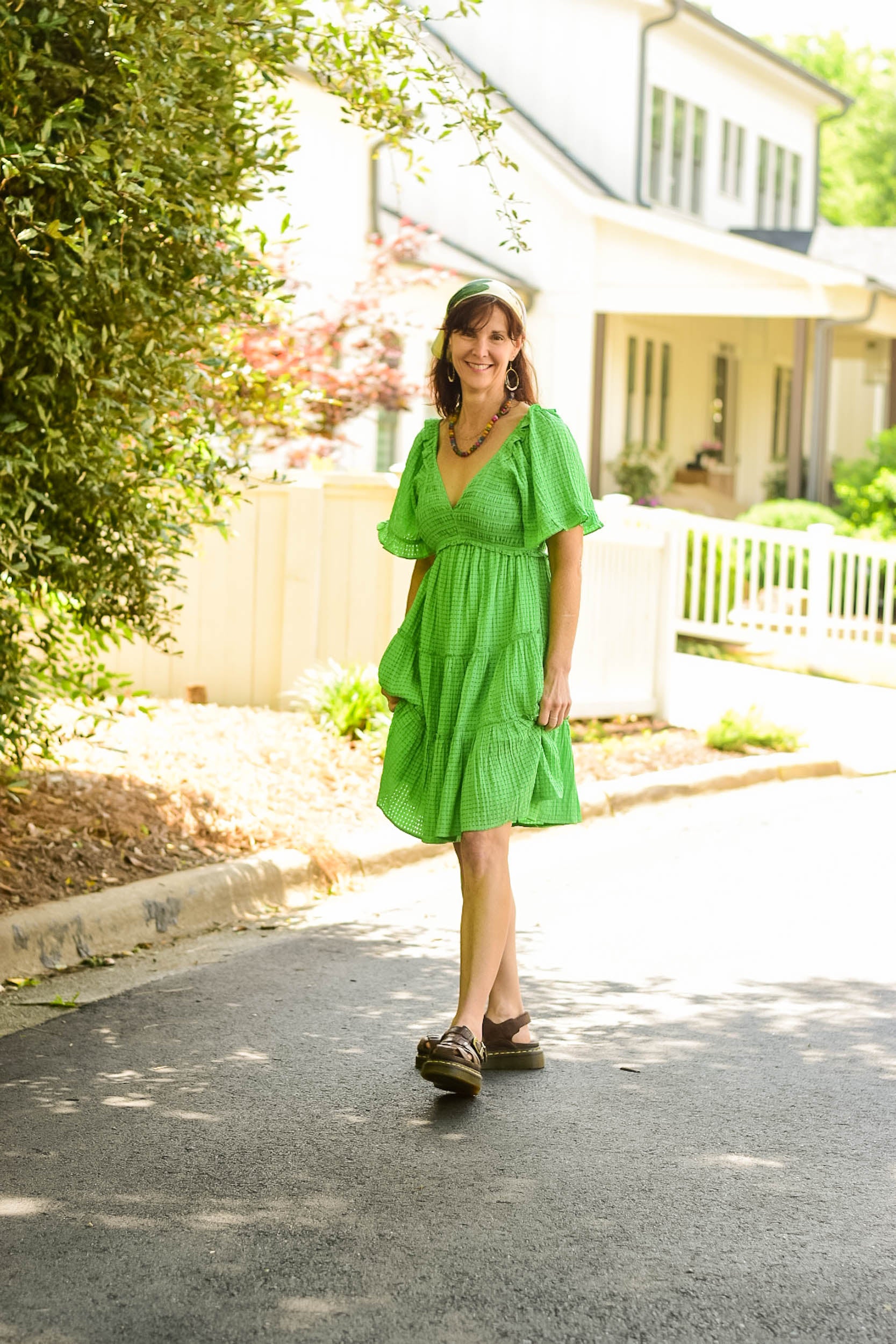 spring dress, mini dress, tiered dress, green dress, summer style