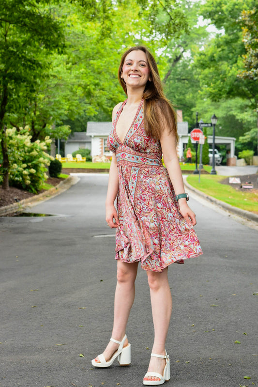 Cienna, resort wear, beach dress, summer fashion, boho chic, boho fashion, halter dress, short halter dress