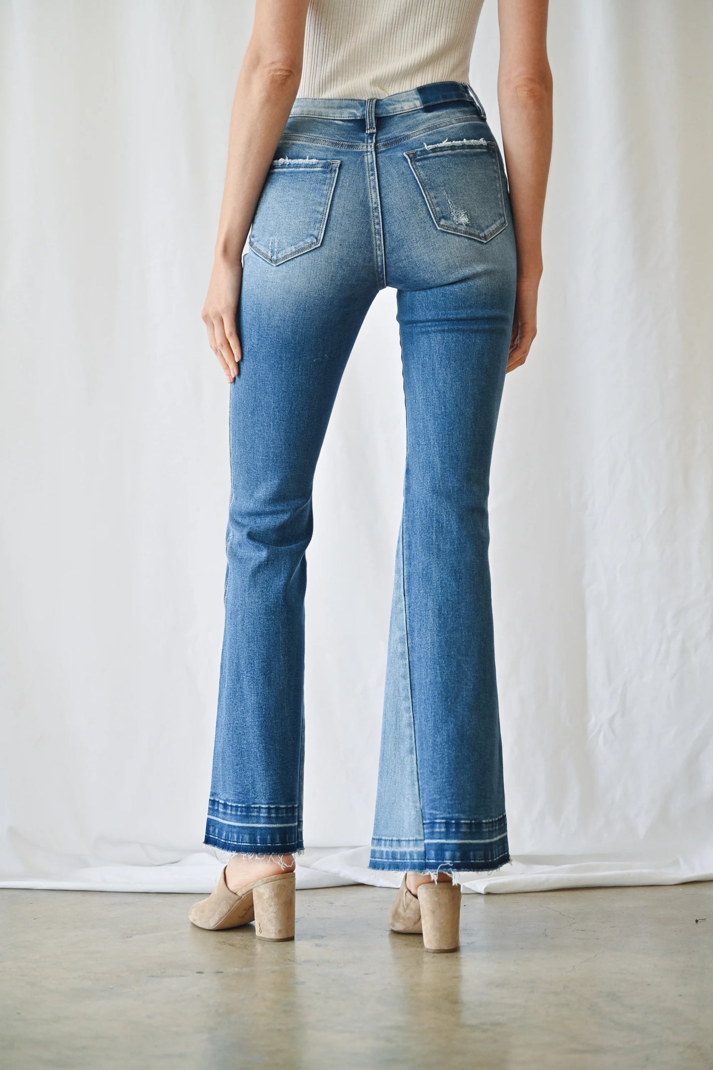 bellbottoms, flare jeans, hippie jeans, color block jeans