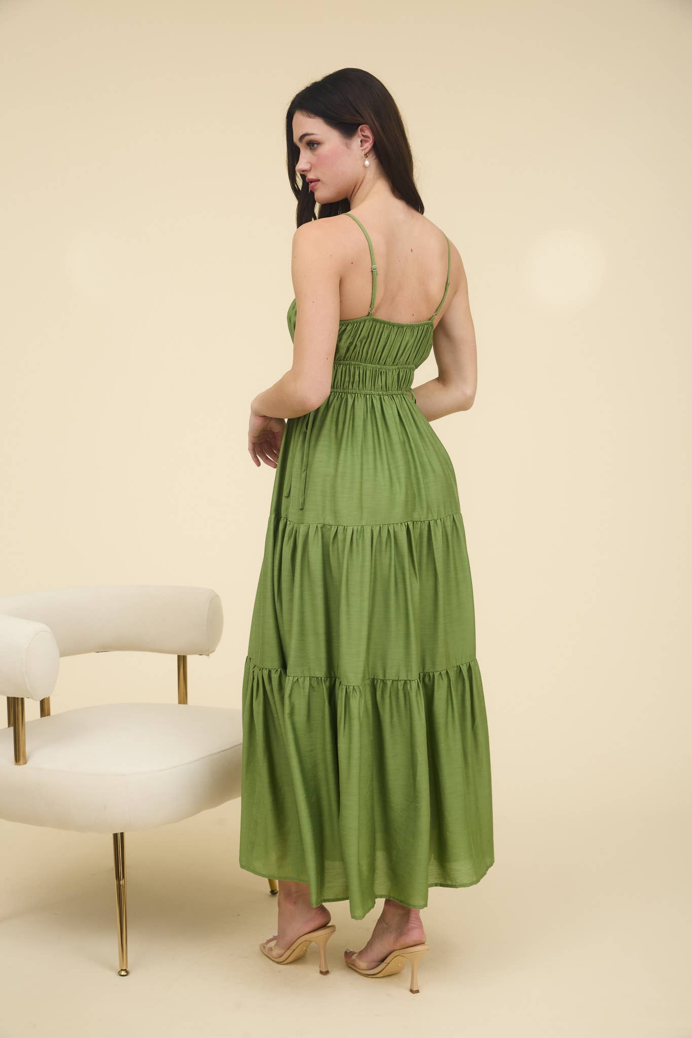 midi dress, olive dress, Easter dress, spring fashion, tiered dress, boho fashion