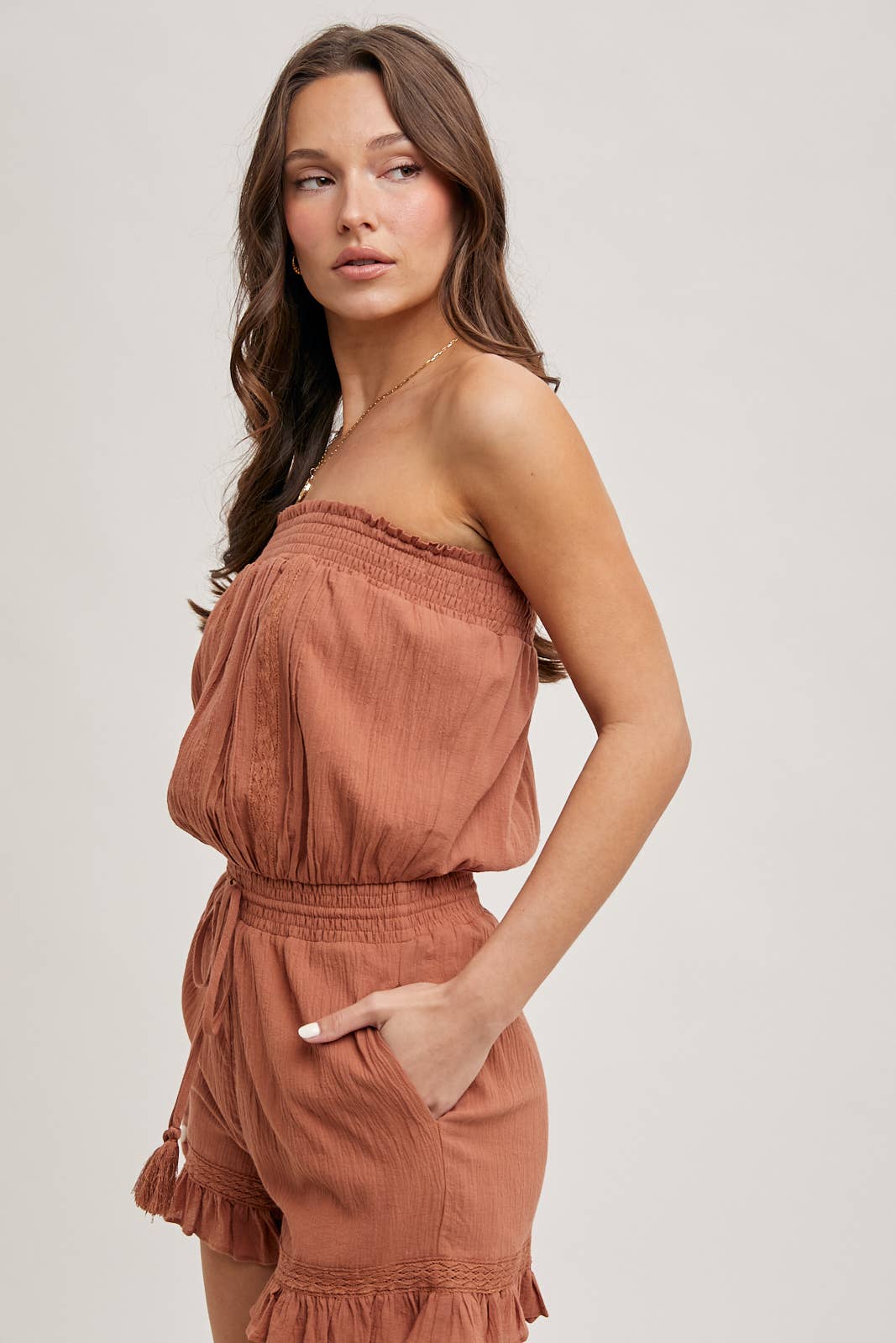 tube top romper, boho style, short romper, ruffled shorts romper