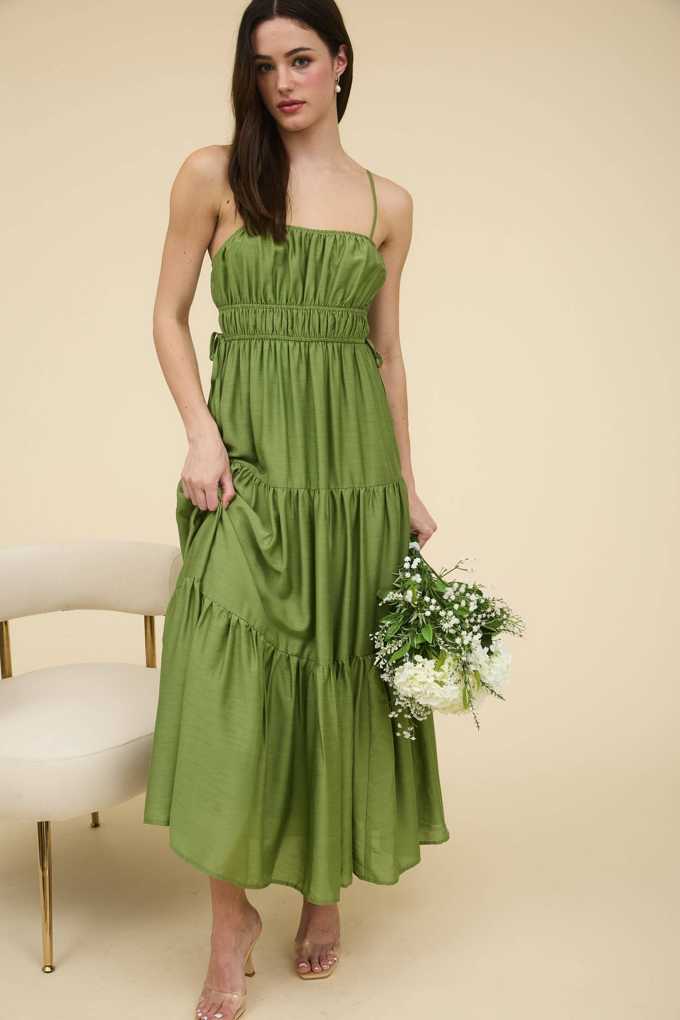 midi dress, olive dress, Easter dress, spring fashion, tiered dress, boho fashion