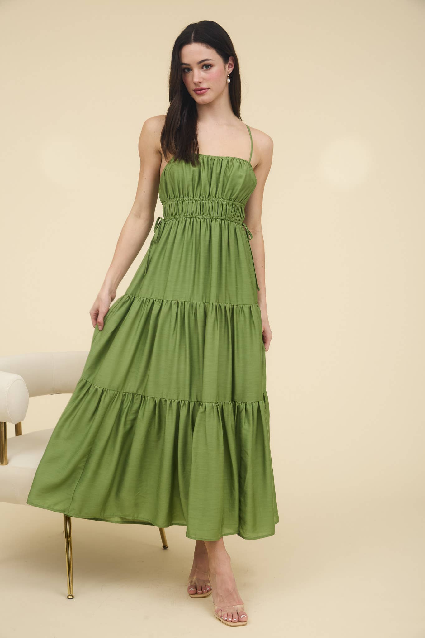 midi dress, olive dress, Easter dress, spring fashion, tiered dress, boho fashion