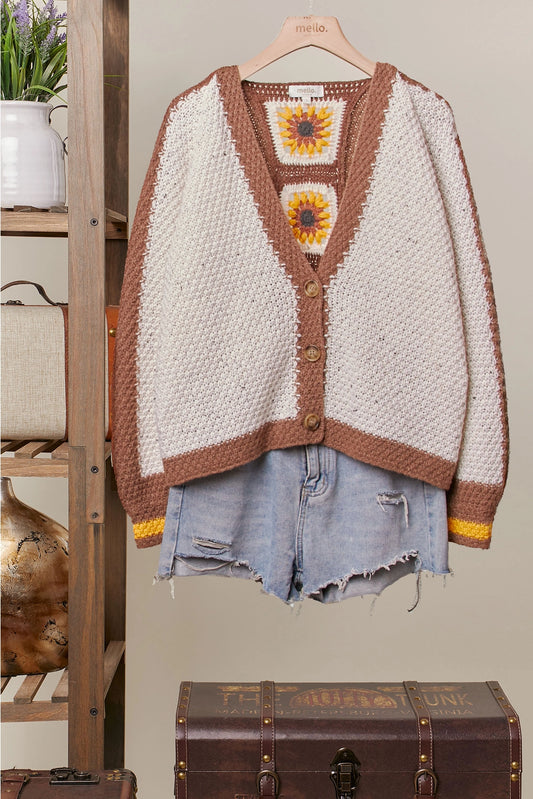 Retro Sunflower Crochet Sweater