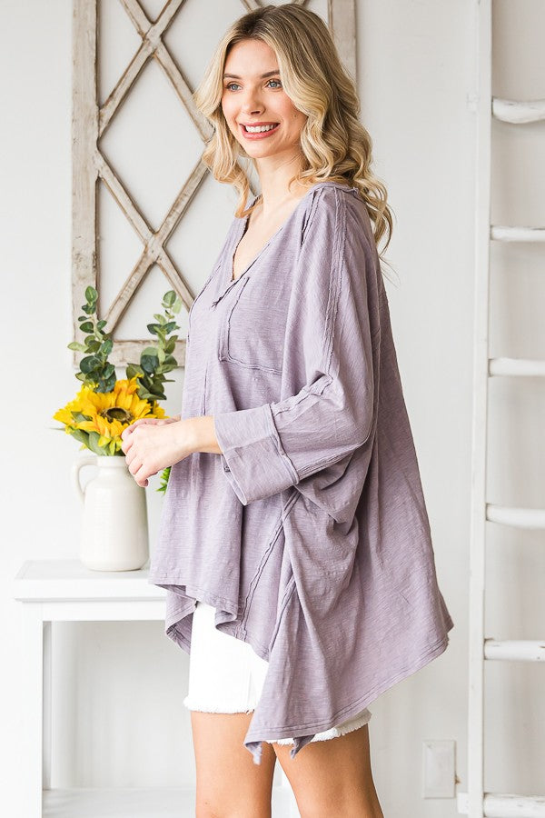 flowy top, spring top, oversized top, spring fashion, summer fashion, modest summer fashion, plus-size friendly top, lavender oversized top, boho fashion, hippie fashion