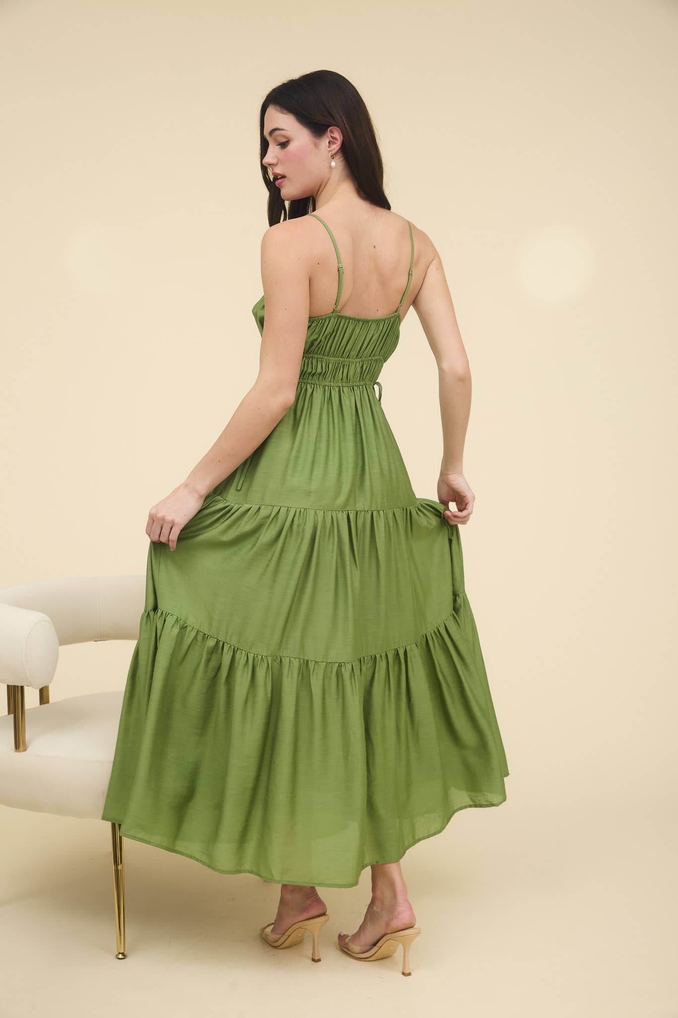 midi dress, olive dress, Easter dress, spring fashion, tiered dress, boho fashion