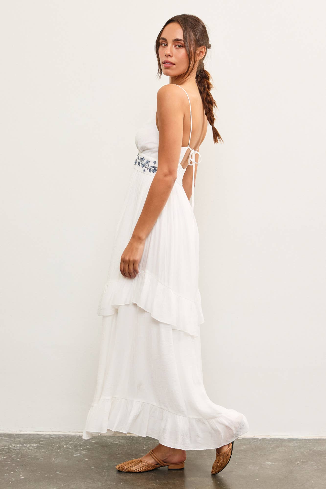 white dress, boho dress, blue embroidered dress, maxi dress, long dress, pockets, tiered dress