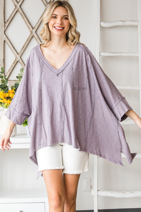 flowy top, spring top, oversized top, spring fashion, summer fashion, modest summer fashion, plus-size friendly top, lavender oversized top, boho fashion, hippie fashion