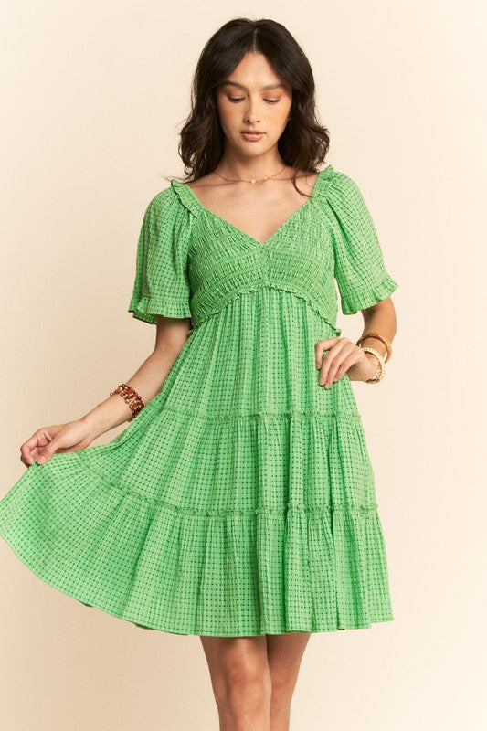 spring dress, mini dress, tiered dress, green dress, summer style