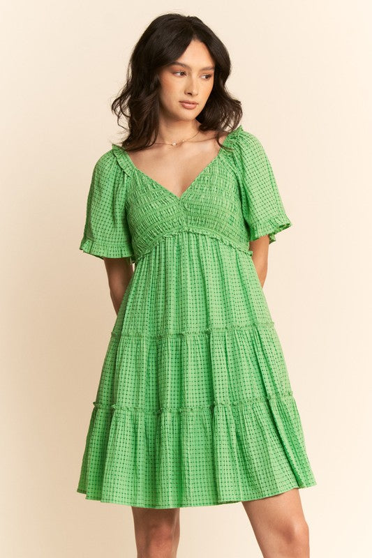 spring dress, mini dress, tiered dress, green dress, summer style