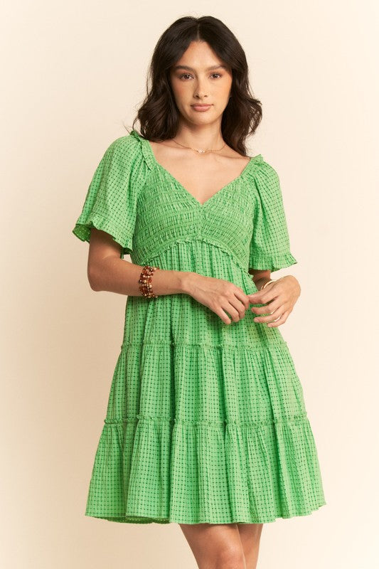 spring dress, mini dress, tiered dress, green dress, summer style