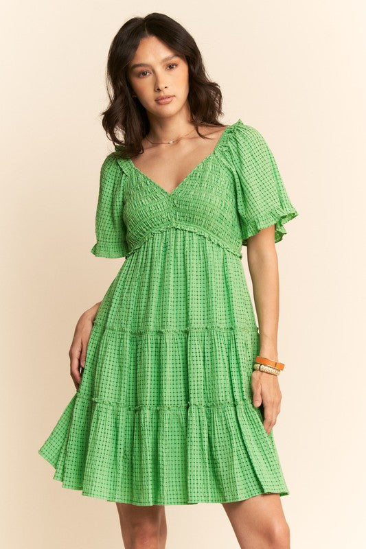 spring dress, mini dress, tiered dress, green dress, summer style