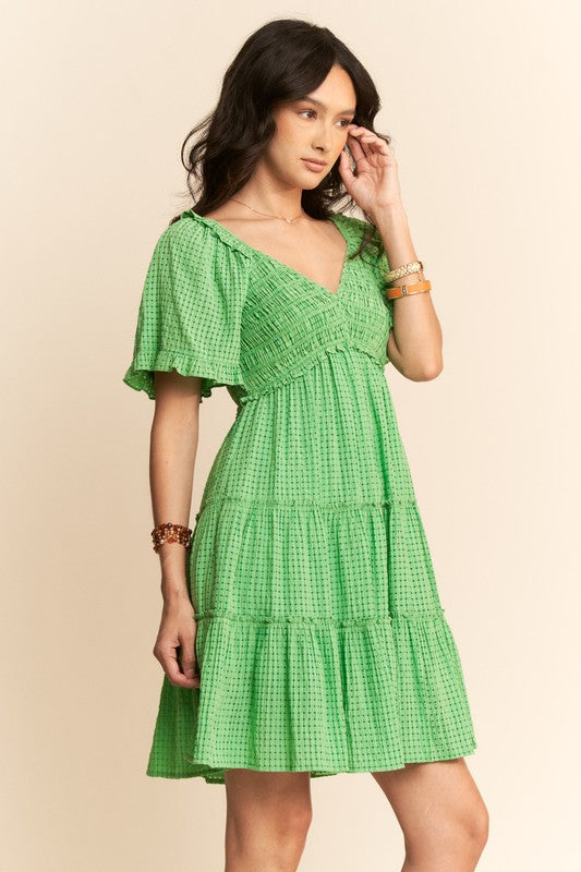 spring dress, mini dress, tiered dress, green dress, summer style