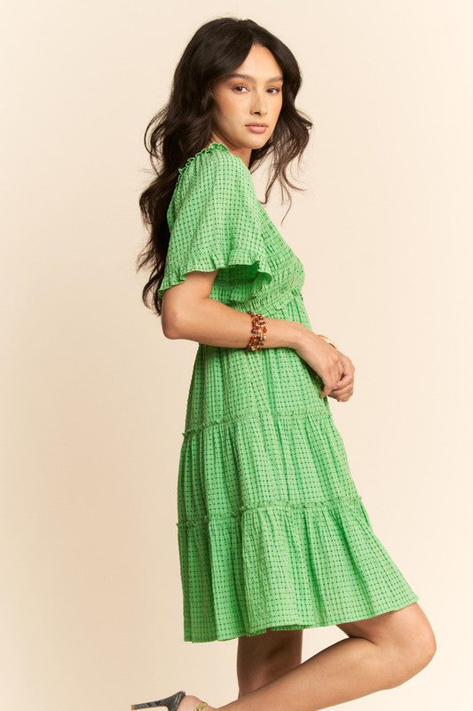spring dress, mini dress, tiered dress, green dress, summer style