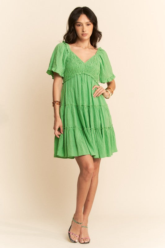 spring dress, mini dress, tiered dress, green dress, summer style