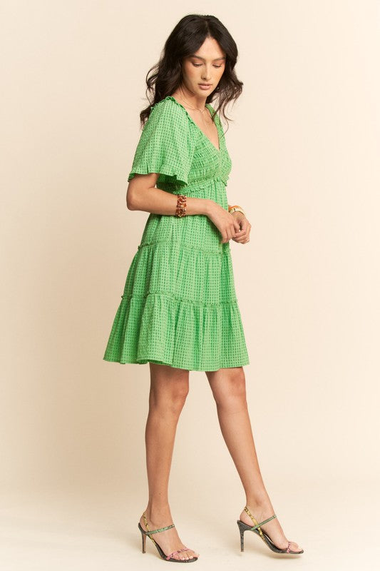 spring dress, mini dress, tiered dress, green dress, summer style