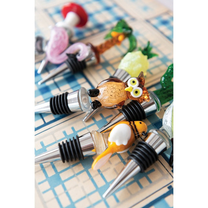 glass wine stopper, gifting, wine, mushroom, owl, cactus, pineapple, bird