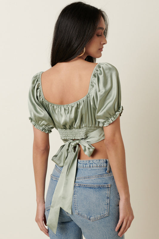 satin top, crop top, festival top, babydoll top, free people-inspired, sweetheart neckline, puff sleeve, bust bodice