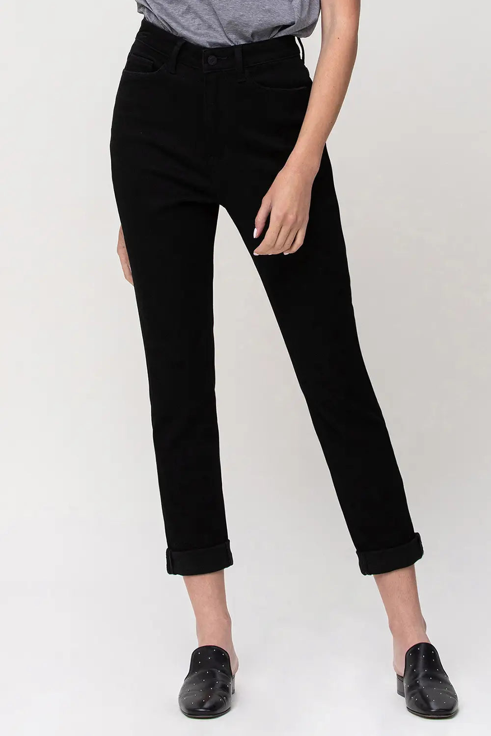 The Erika Mom Stretch Jeans in Black Denim
