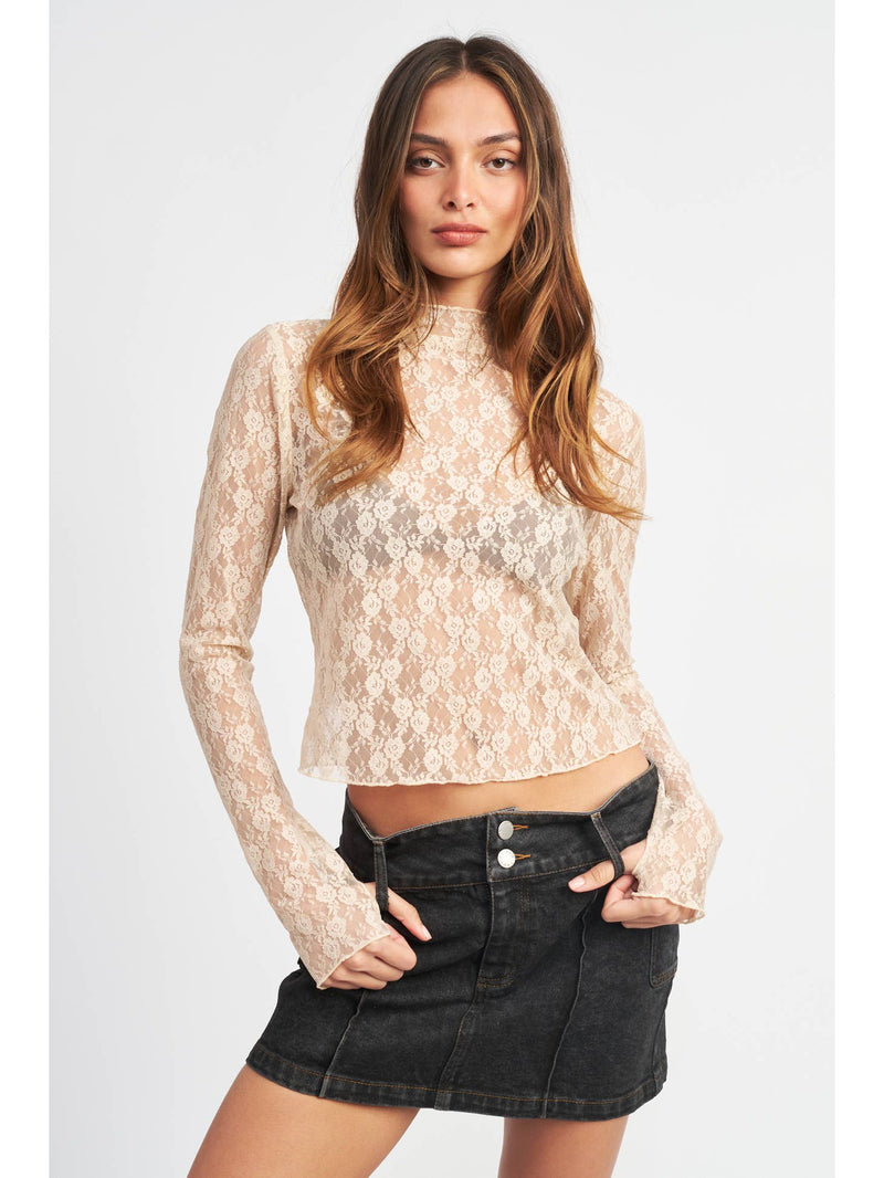 The Isabella Mock Neck Lace Top