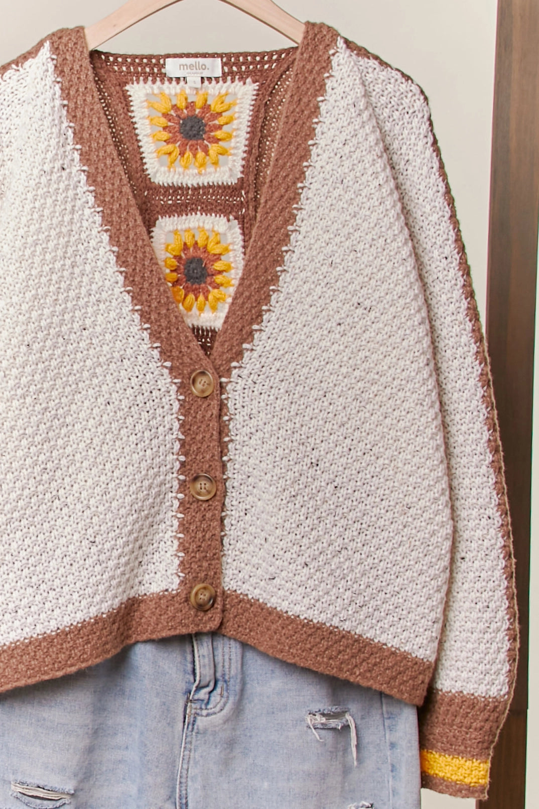 Retro Sunflower Crochet Sweater