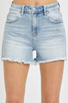 Risen High Rise Denim Shorts