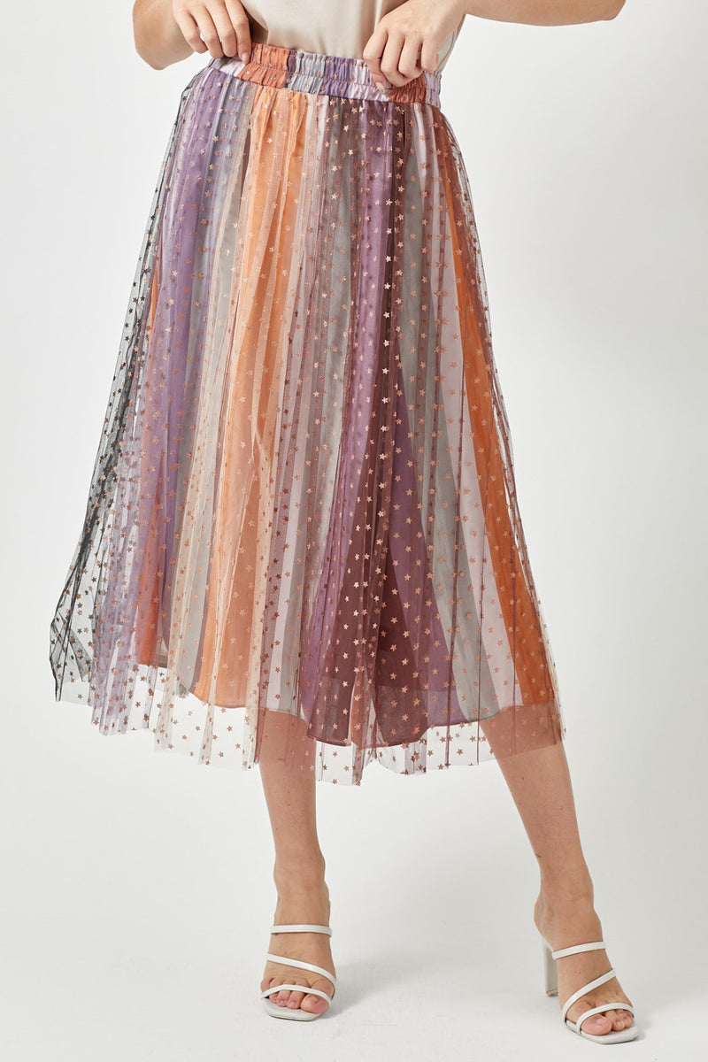 The Star Foiled Mesh Pleat Skirt