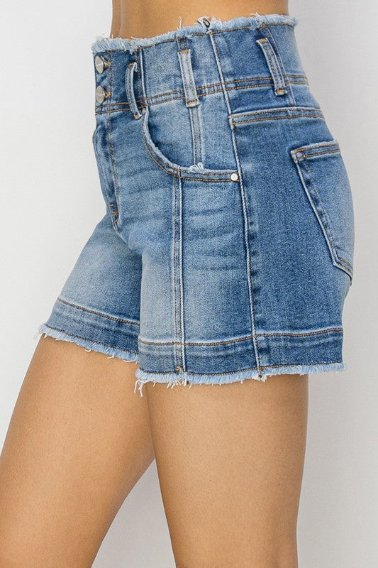 Risen Seam Detail Denim Shorts