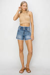 Risen Seam Detail Denim Shorts